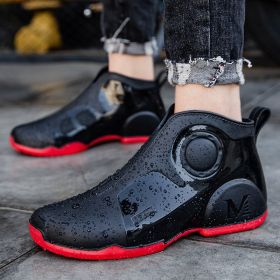 Motorcycle Rain Boots Men's Summer Youth Outdoor Non-slip Wading Shoes Fashion Low Top Flat Work Shoes Rubber Shoes (Option: Red-39)